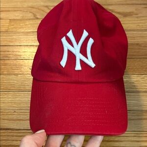 Red Yankees Adjustable Baseball Cap with White Logo